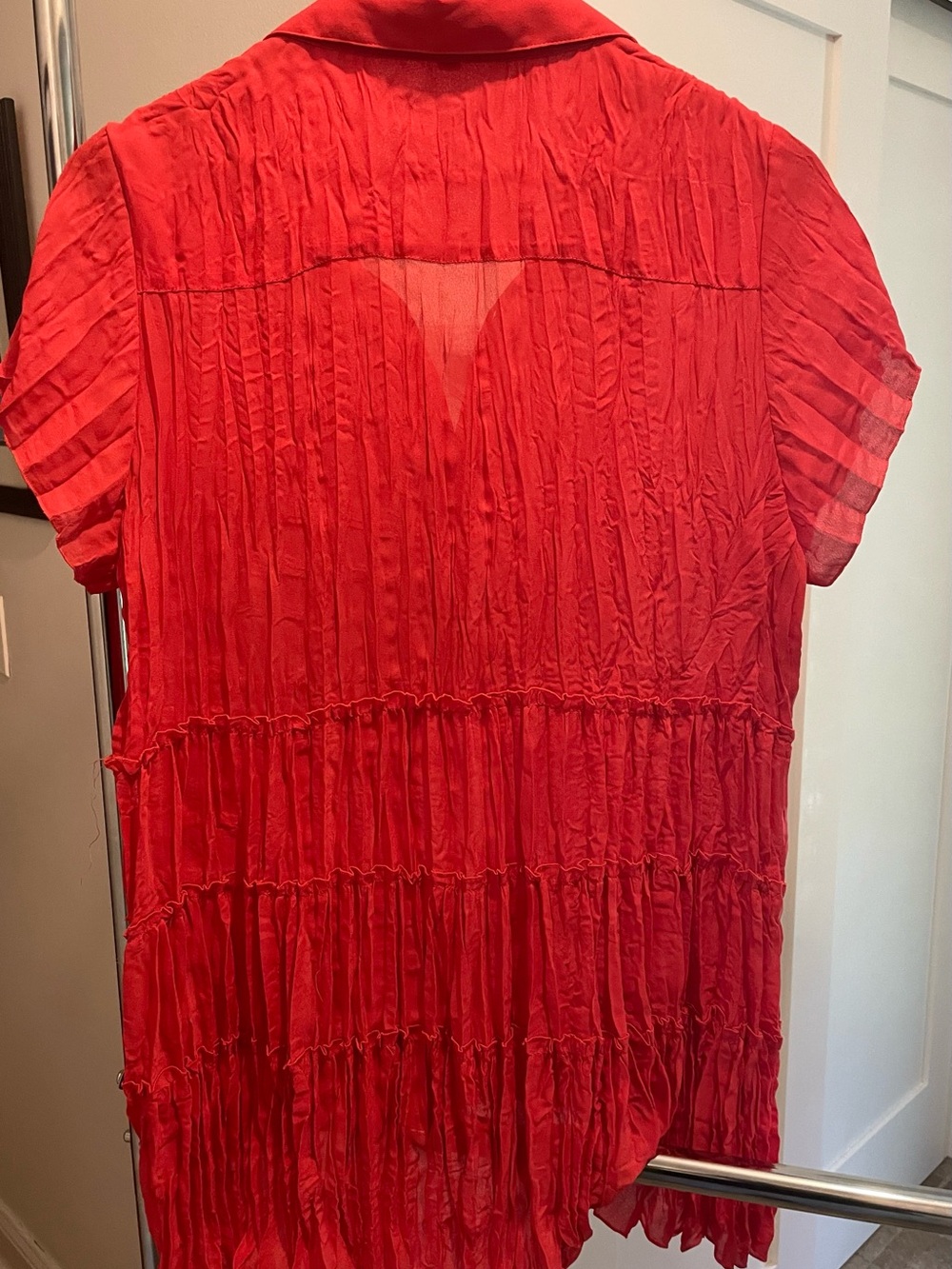 NY Collection Red Crinkled Short-Sleeve Blouse